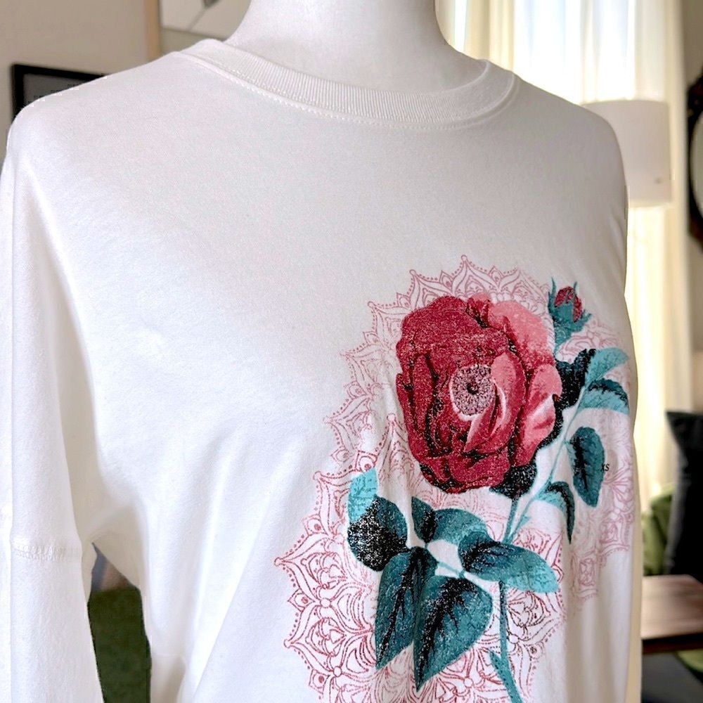 NWT Aeropostale Long Sleeve Tee Rose Print Crew Neck Floral Loose Fit Ivory XS - Picture 4 of 10